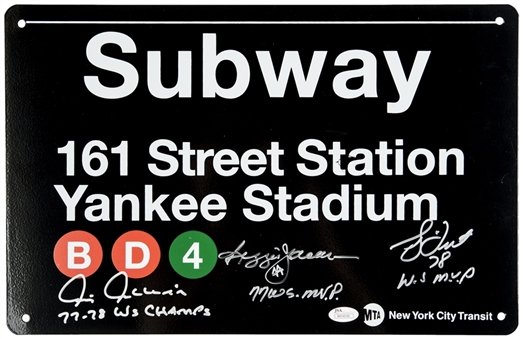 Yankee Stadium Signed & Inscribed Subway Sign - Jackson, Dent & Chambliss (JSA)